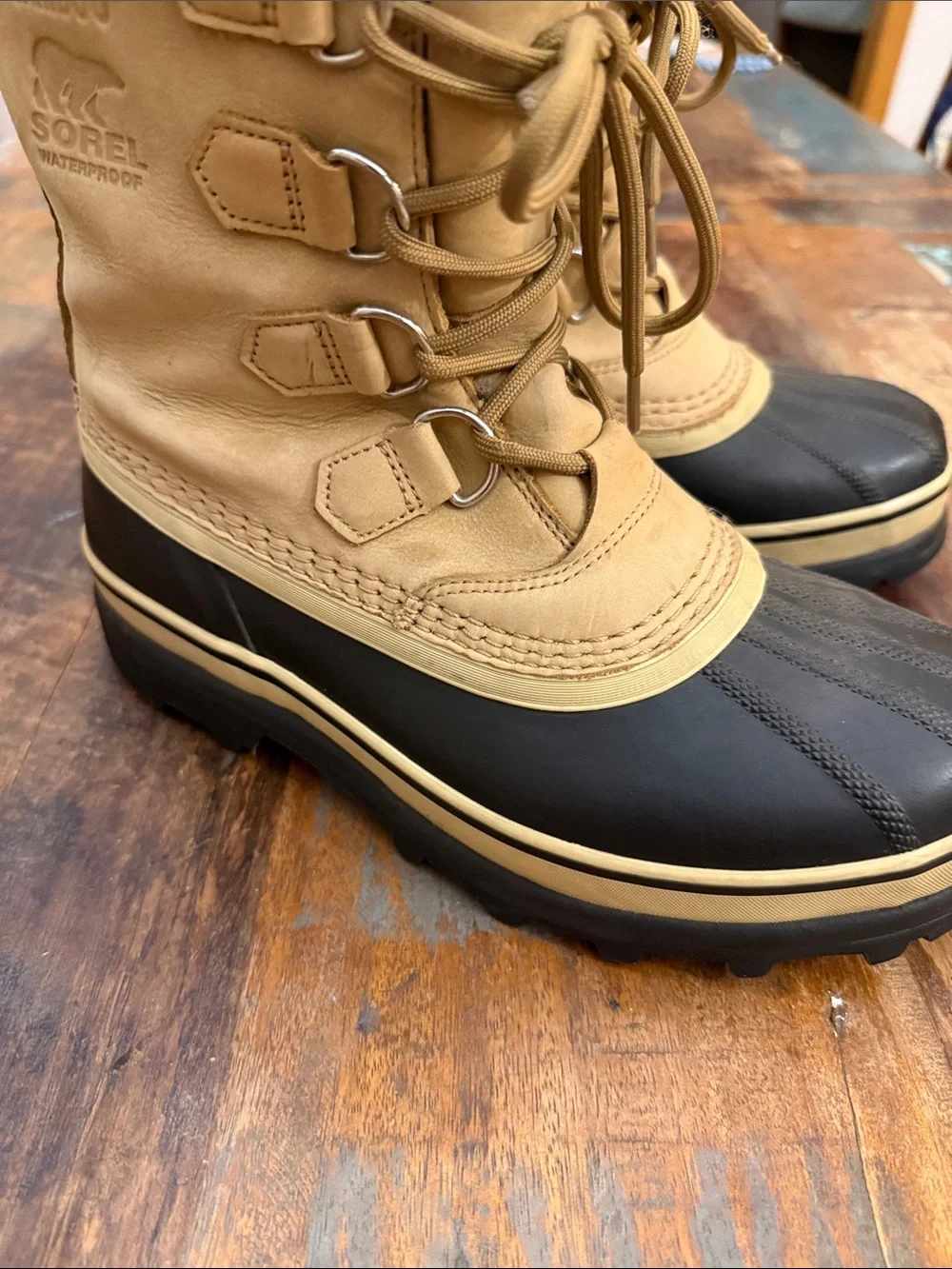 Sorel Tan and Black Caribou Waterproof Men's Winter Boots